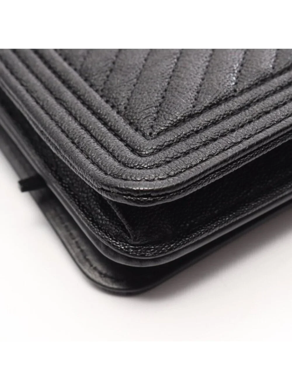 Chanel Shoulder Bag Stitch Black Caviar Leather Chain Wallet